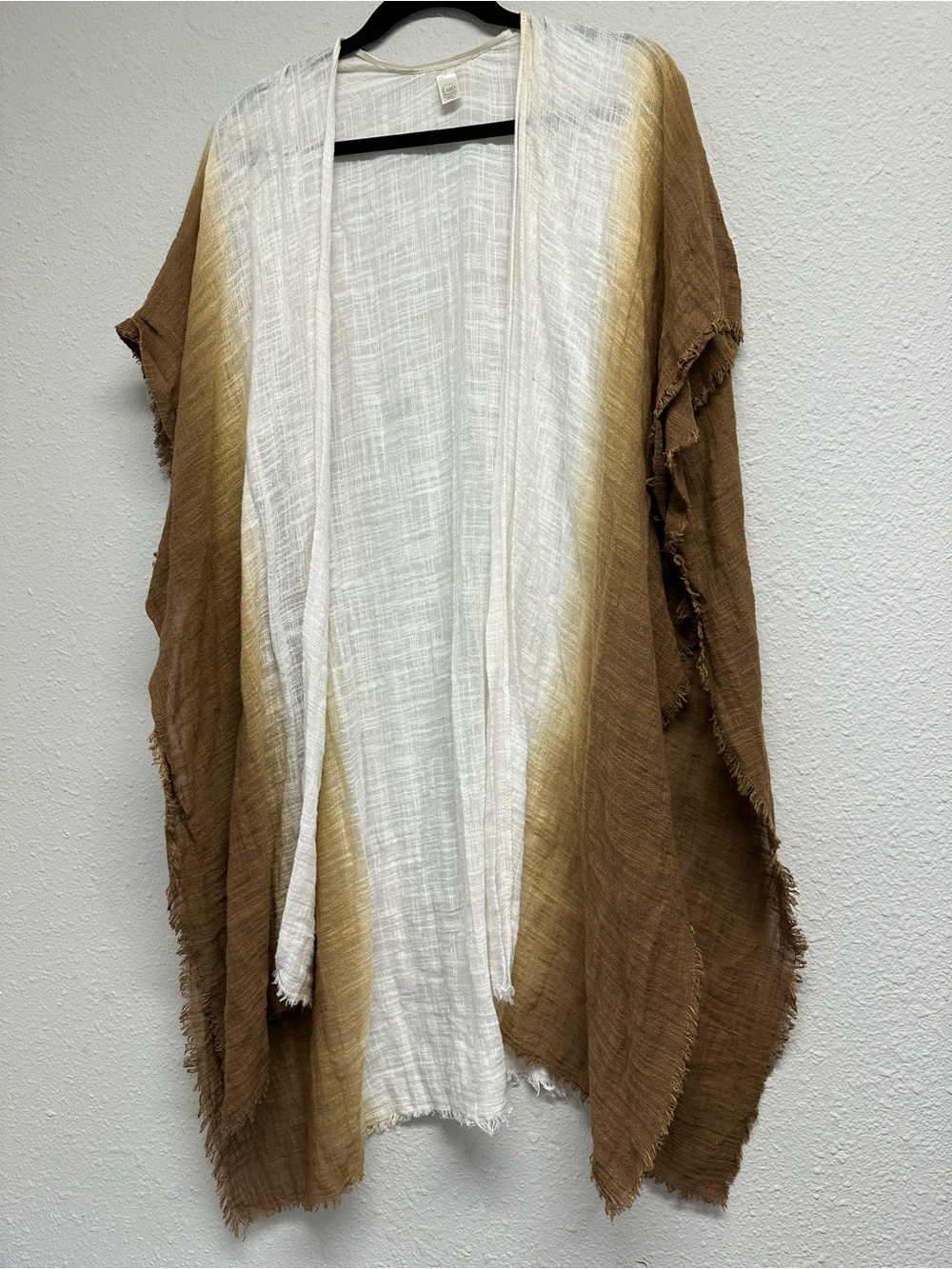 Cato Brown and White Open-Front Lightweight Shawl Cardigan